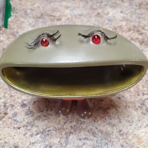 Carlie Tart Watermelon Frog Pottery 7" Glass Eyes Signed NC Folk Art VTG
